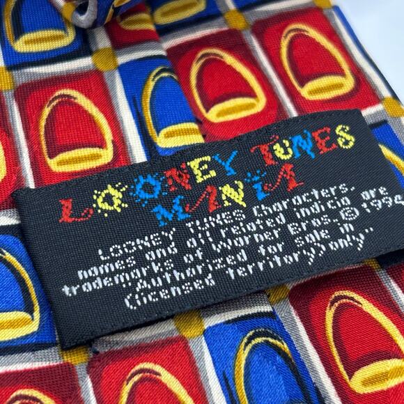 90s Looney Tunes Mania Red Blue Bugs Bunny Daffy Duck Neck Tie - Picture 4 of 4